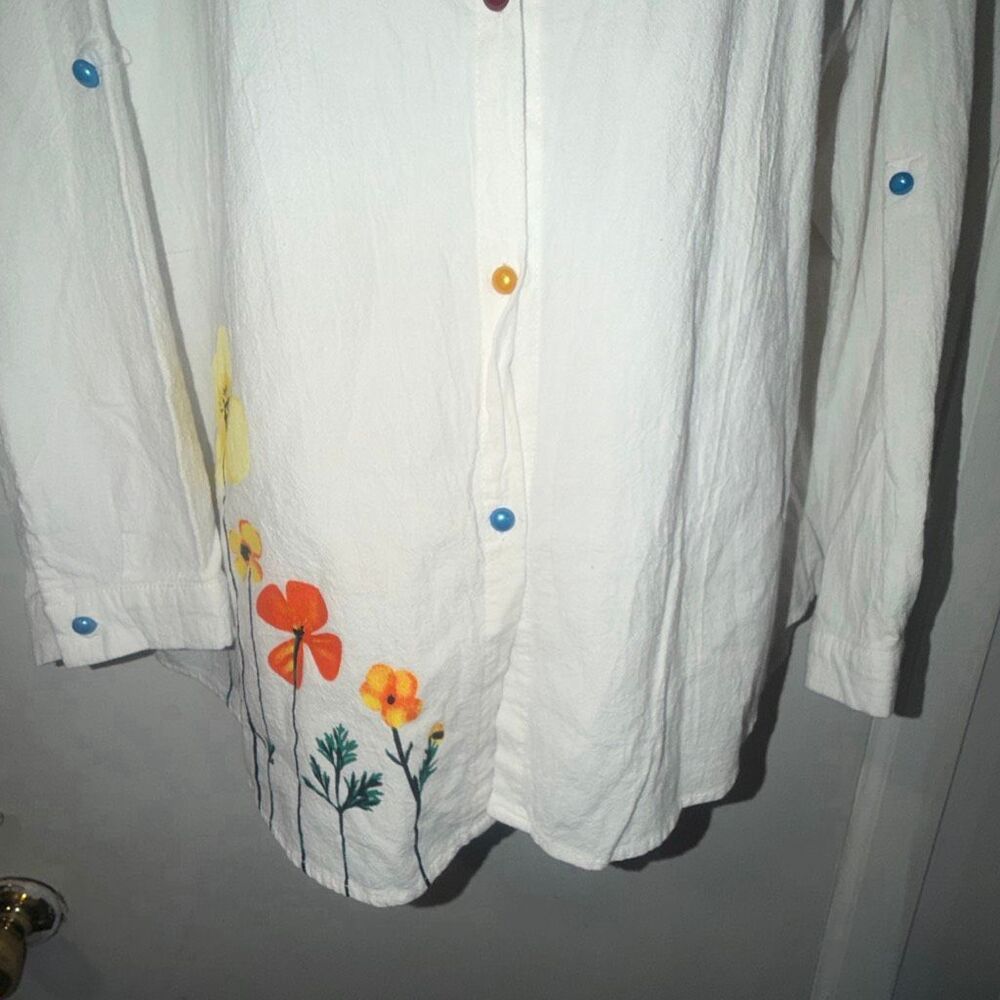 CAMISA White Cotton Blend Roll Sleeve Floral Print Blouse-XXL - Picture 4 of 9